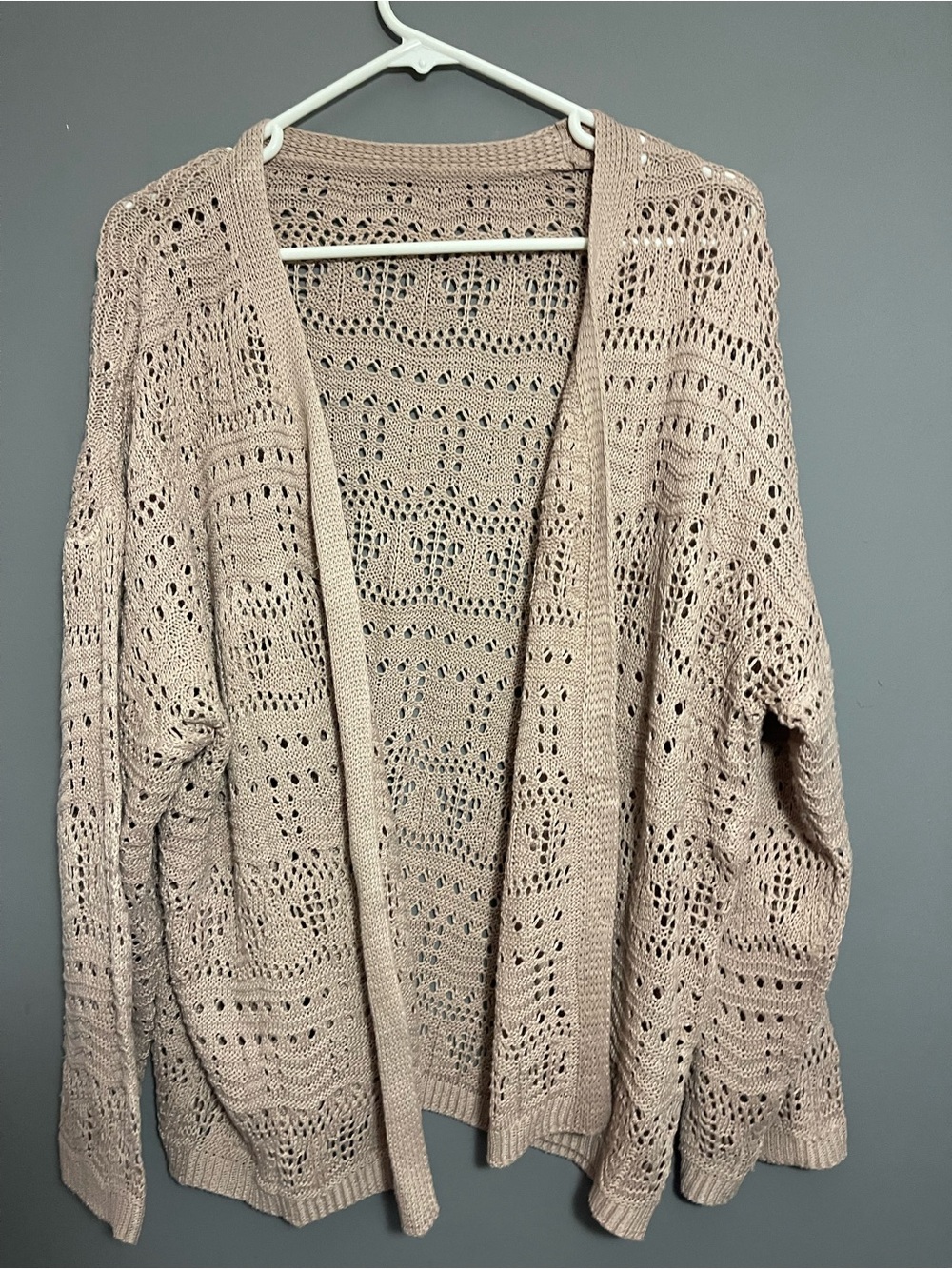 Open-Front Knit Cardigan Sweater in Tan